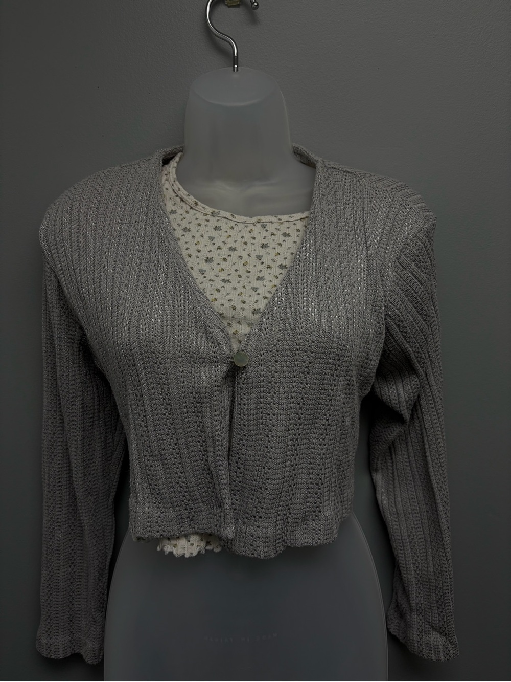 Motherhood Grey Ribbed Knit Open-Front Cardigan